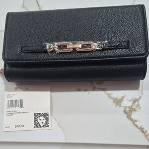 Anne Klein Black Wallet with Gold Chain Accent